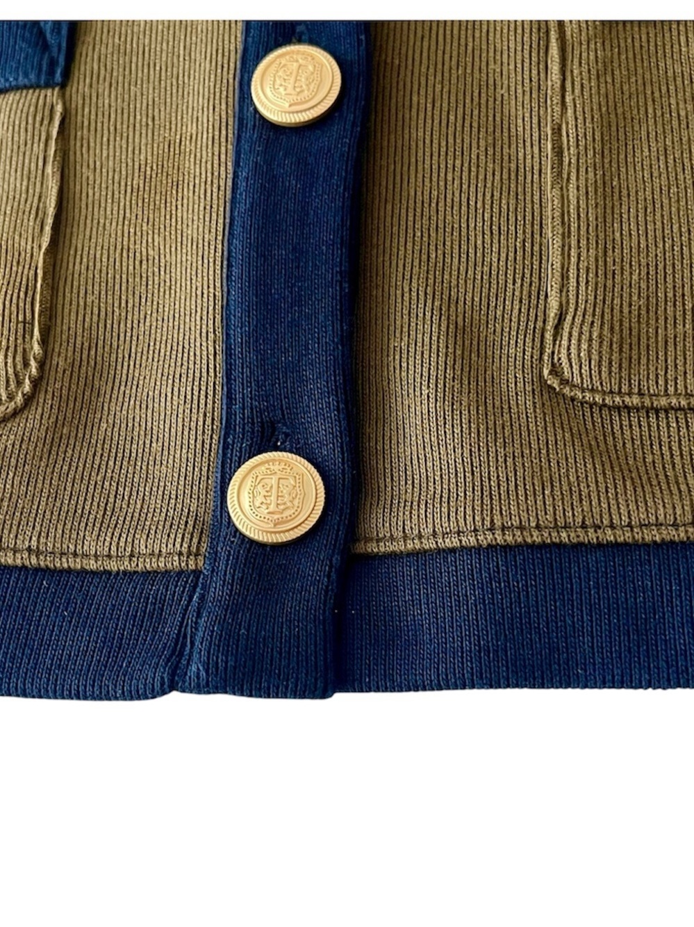 Olive Green and Navy Gold Button Cardigan Talbots Petite M - Picture 6 of 12